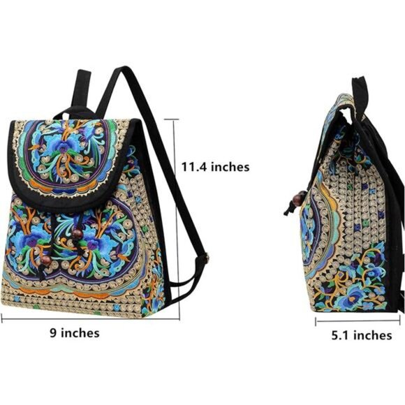 Vintage Embroidered Women Backpacks BohoBackpack Purse Ethnic Travel ShoulderBag - Picture 3 of 8